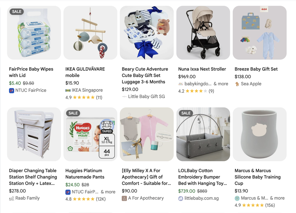 Productos para beb&eacute;s en Google Shopping