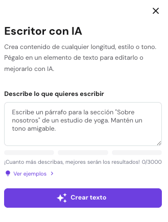 Escritor con IA del Creador de páginas web de Hostinger