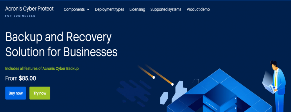 Página oficial de Acronis Cyber Backup