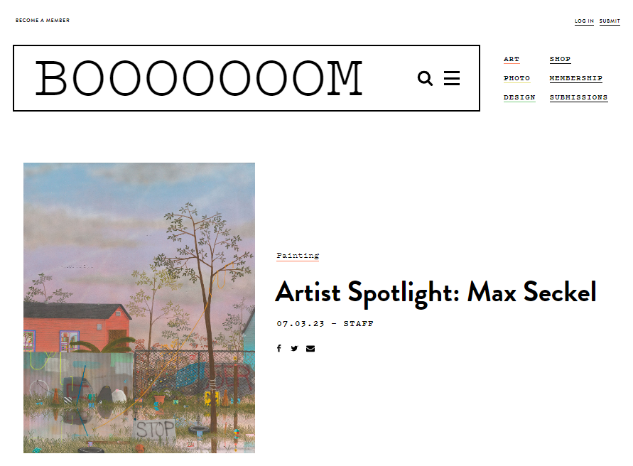 Art&iacute;culo de la secci&oacute;n Artist Spotlight en el sitio web de Booooooom sobre Max Seckel