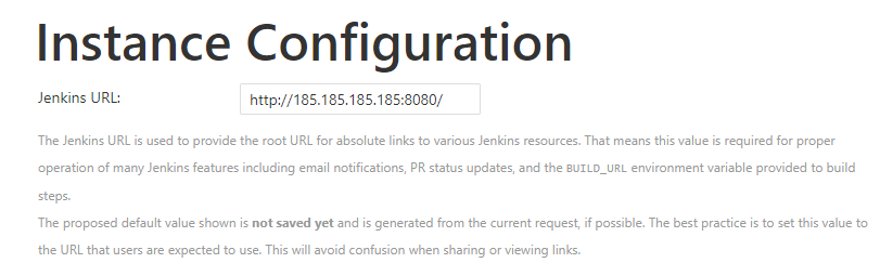 Configuración de la instancia para determinar la URL principal del servidor Jenkins
