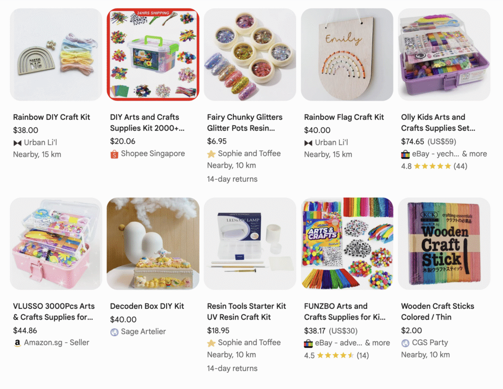 Art&iacute;culos de bricolaje y manualidades en Google Shopping