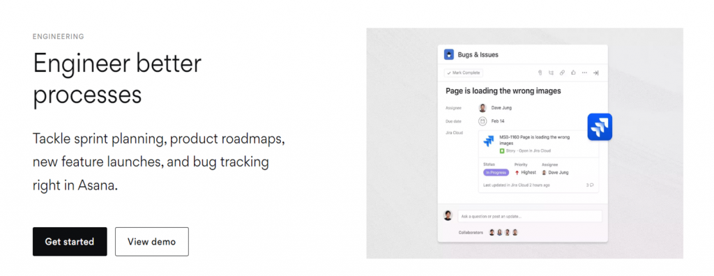 Página de inicio oficial de Asana