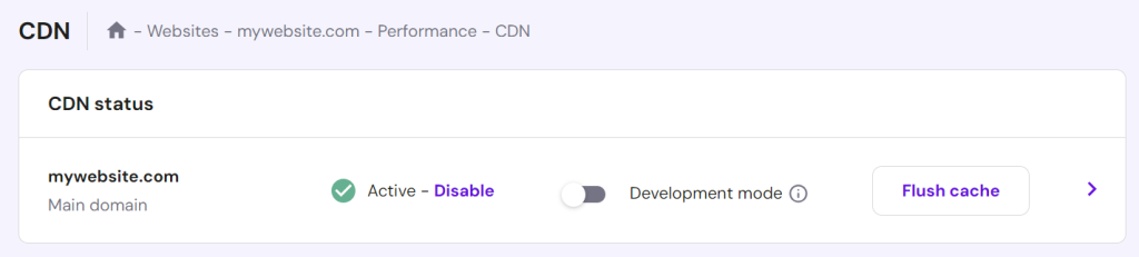 Configuración de CDN en hPanel de Hostinger