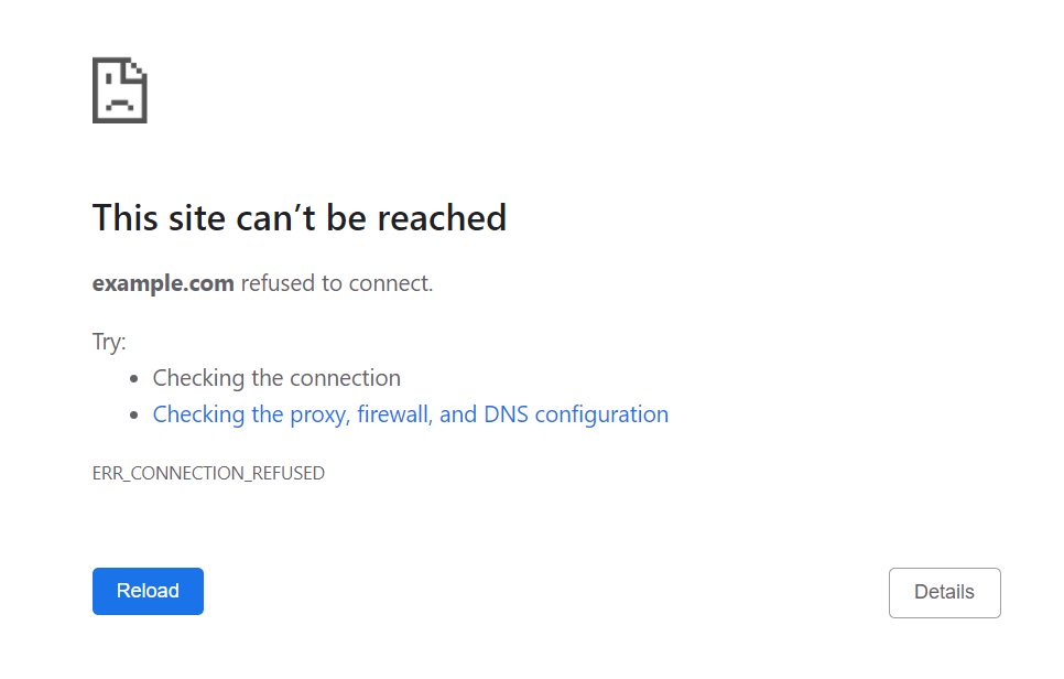 La página de error ERR_CONNECTION_REFUSED en Google Chrome.