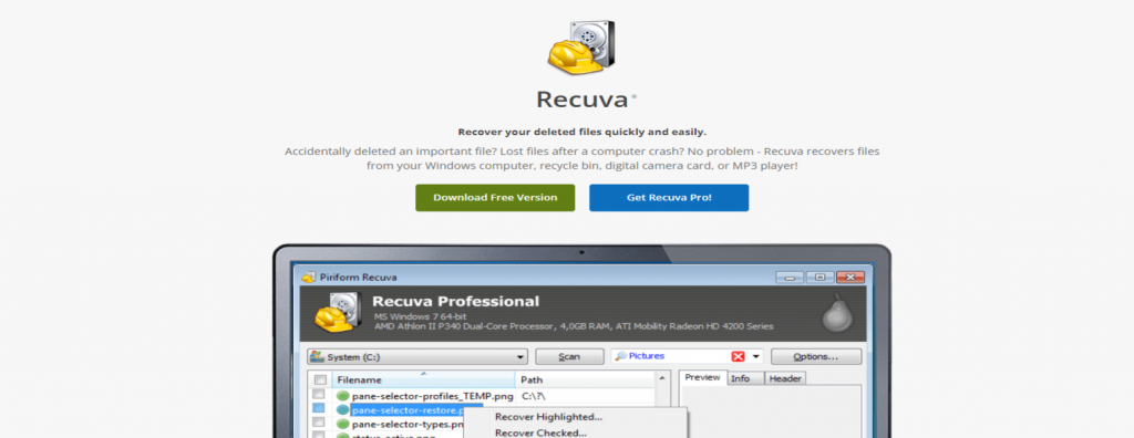 Web oficial de Recuva