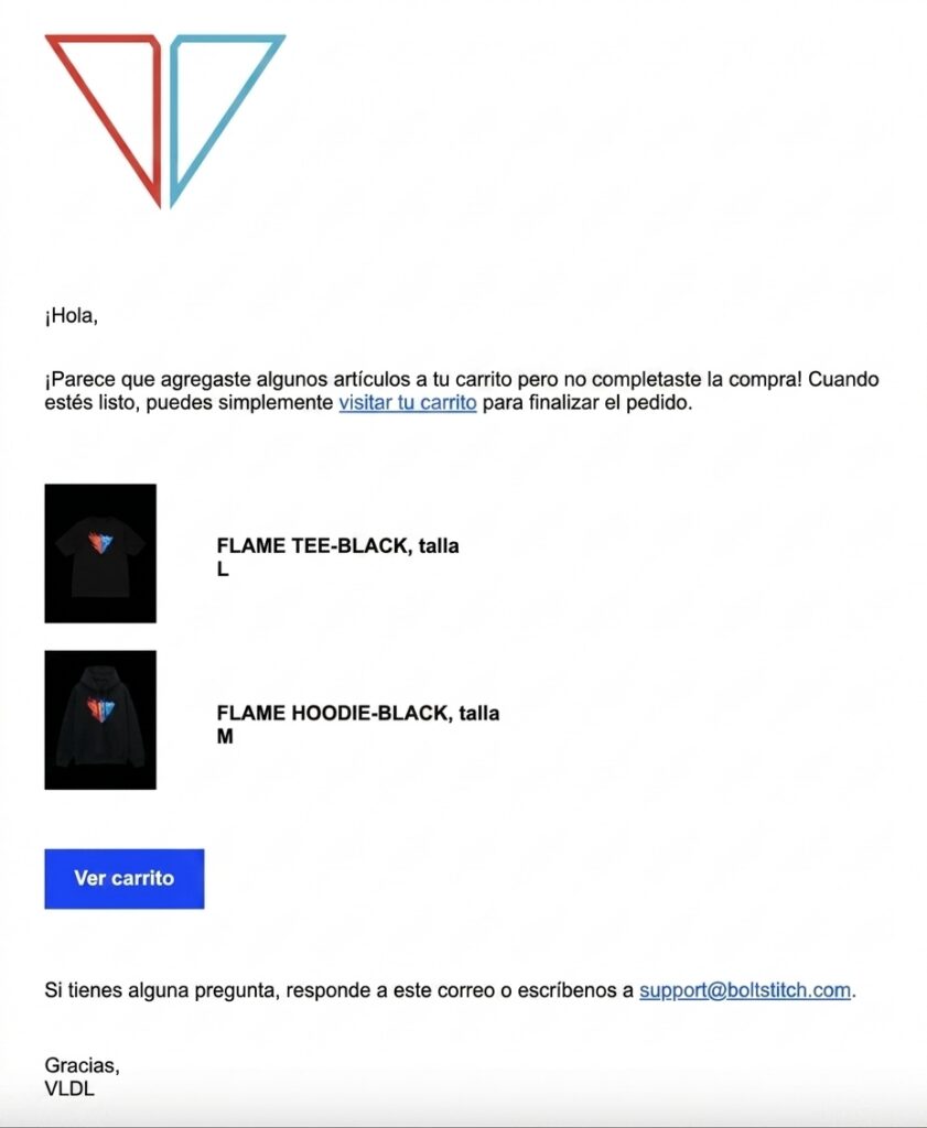 Email de carrito abandonado de VLDL