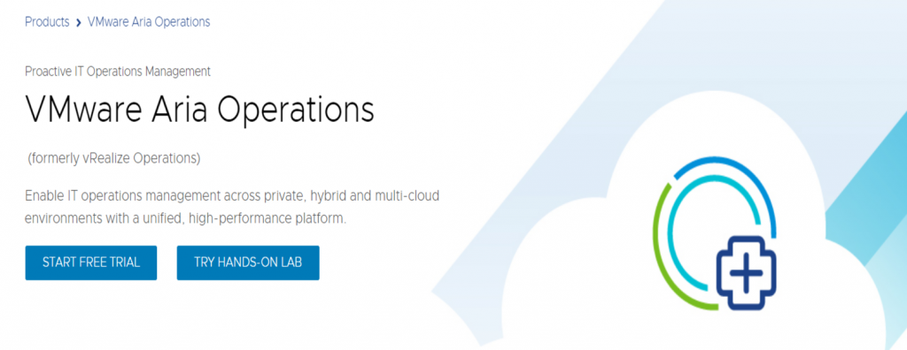 Página oficial de VMware Aria Operations