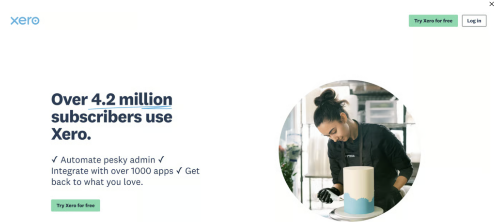 Página web de Xero para promocionar software de contabilidad