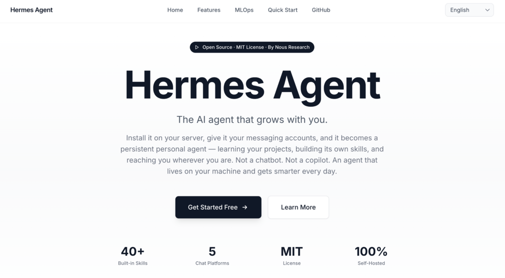 Página principal de Hermes Agent