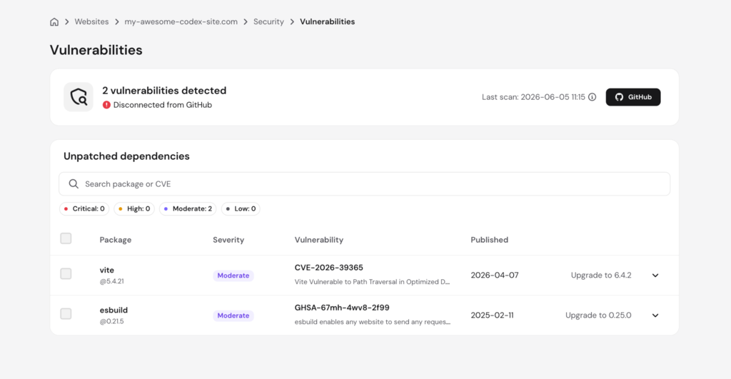 Esc&aacute;ner de vulnerabilidades para webs de Node.js en el panel de control hPanel