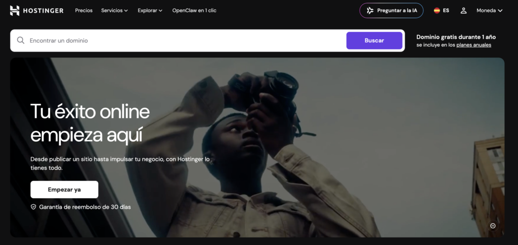 Página web de Hostinger para promocionar planes de hosting web