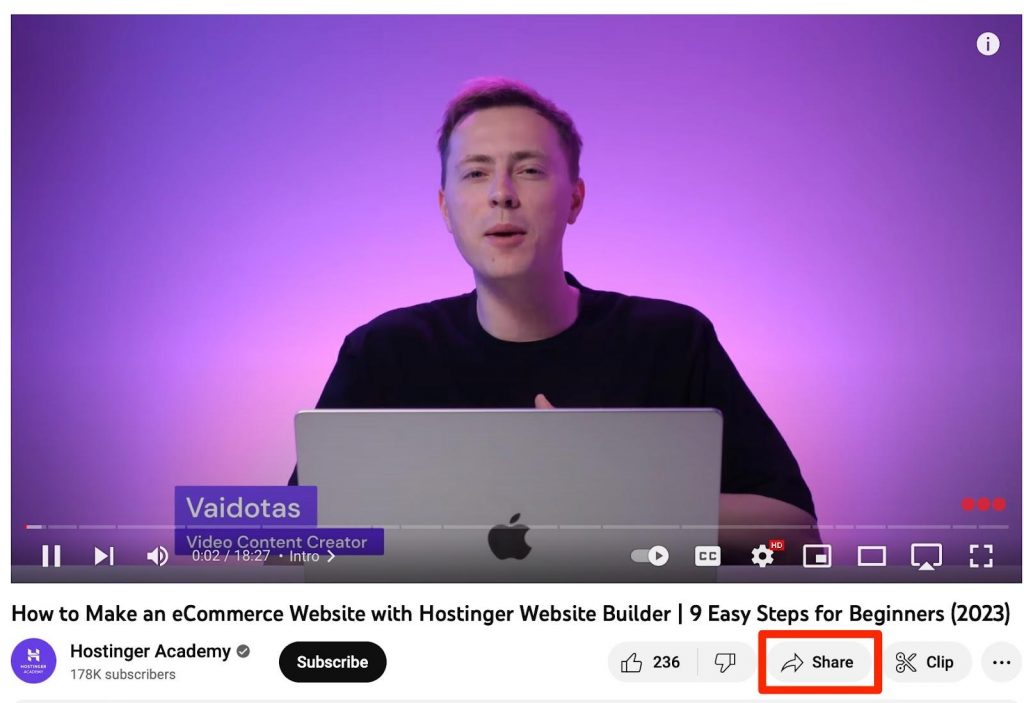 Puedes encontrar el c&oacute;digo para insertar al pulsar el bot&oacute;n Compartir en Youtube.