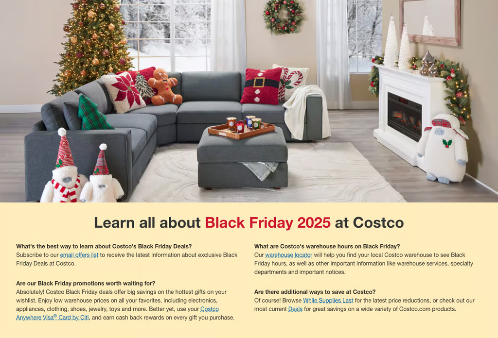 Landing page de Costco para Black Friday