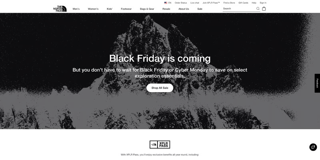 Landing page de The North Face para Black Friday