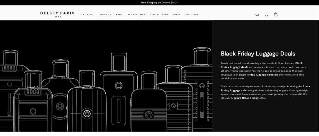 Landing page de Delsey para Black Friday