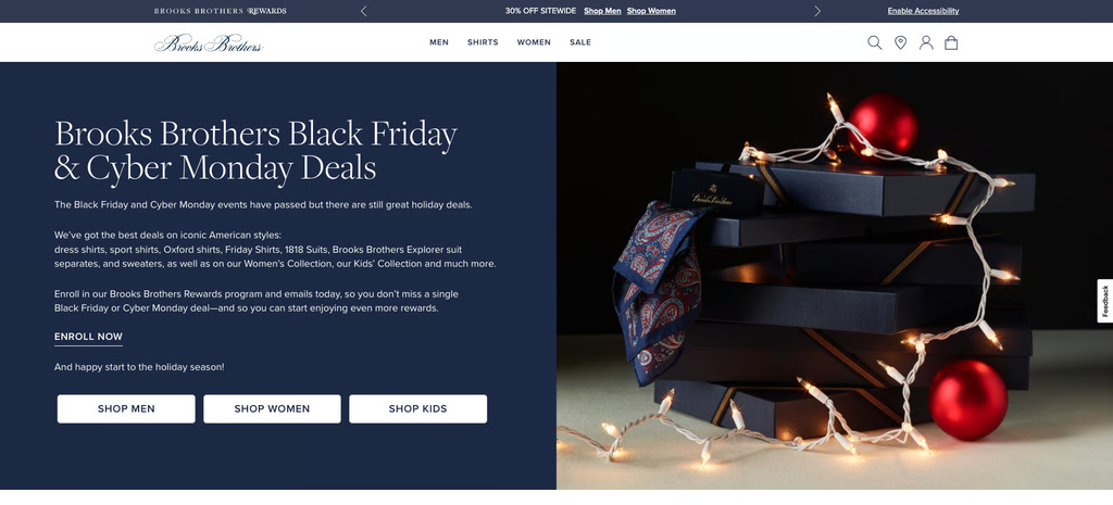 Landing page de Brooks Brothers para Black Friday
