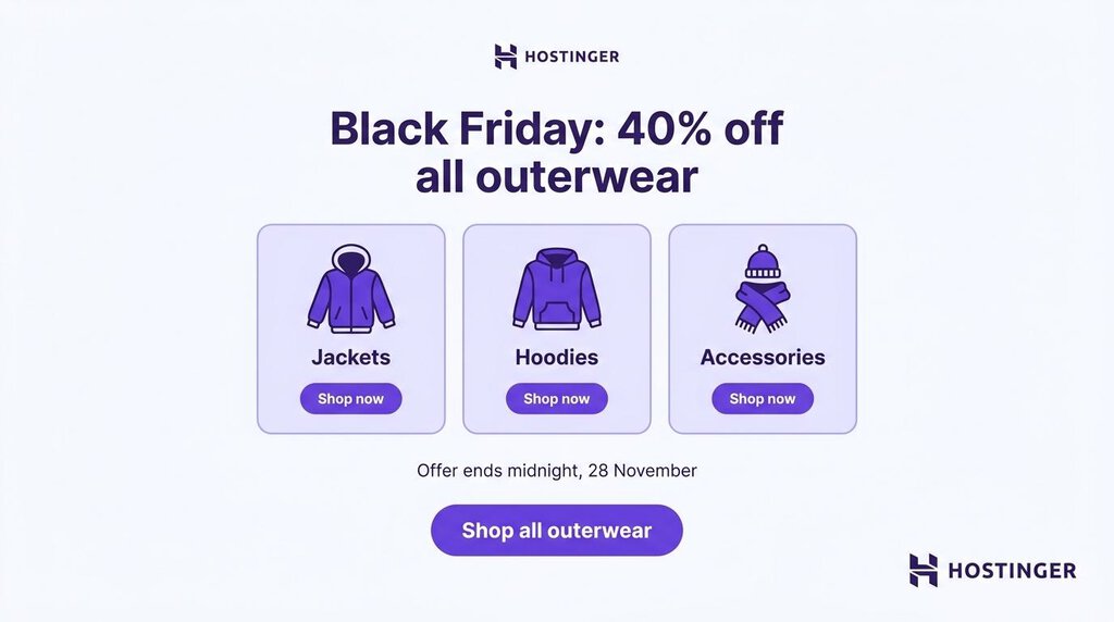 Email de Black Friday centrado en una categoría de productos