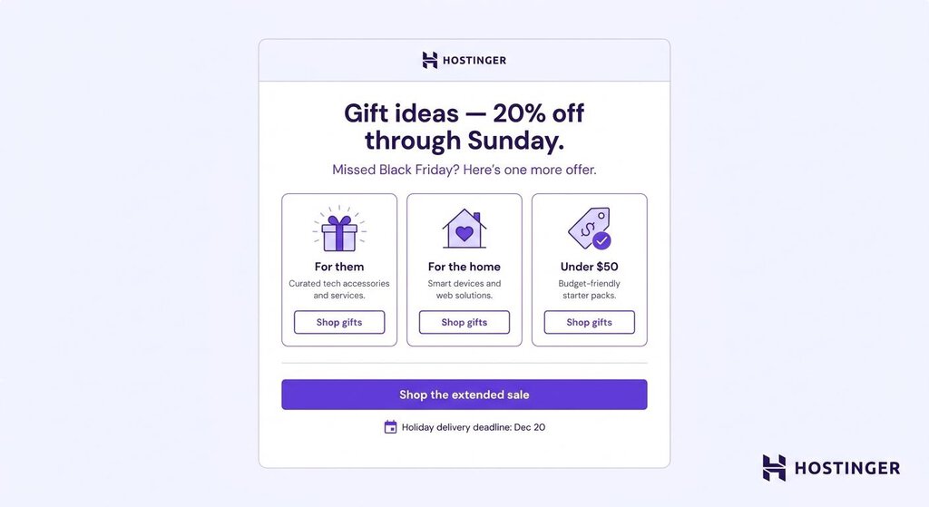 Email de ampliación de la promoción de Black Friday