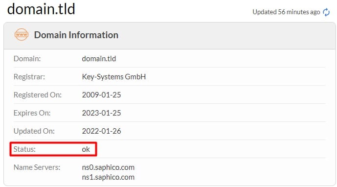 Le statut du domaine OK sur Whois