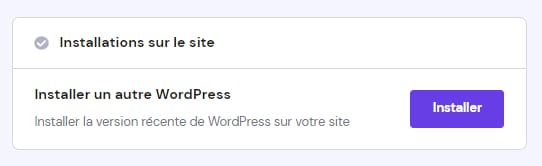 La section Installations sur le site dans WordPress → Vue d'ensemble → Tableau de bord