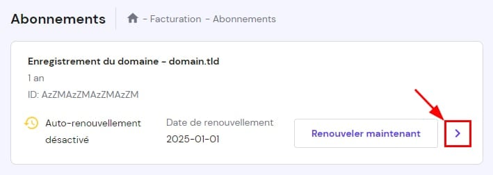 La page des abonnements dans la section Facturation de hPanel chez Hostinger