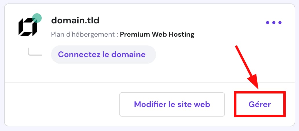 Le bouton pour gérer un site web