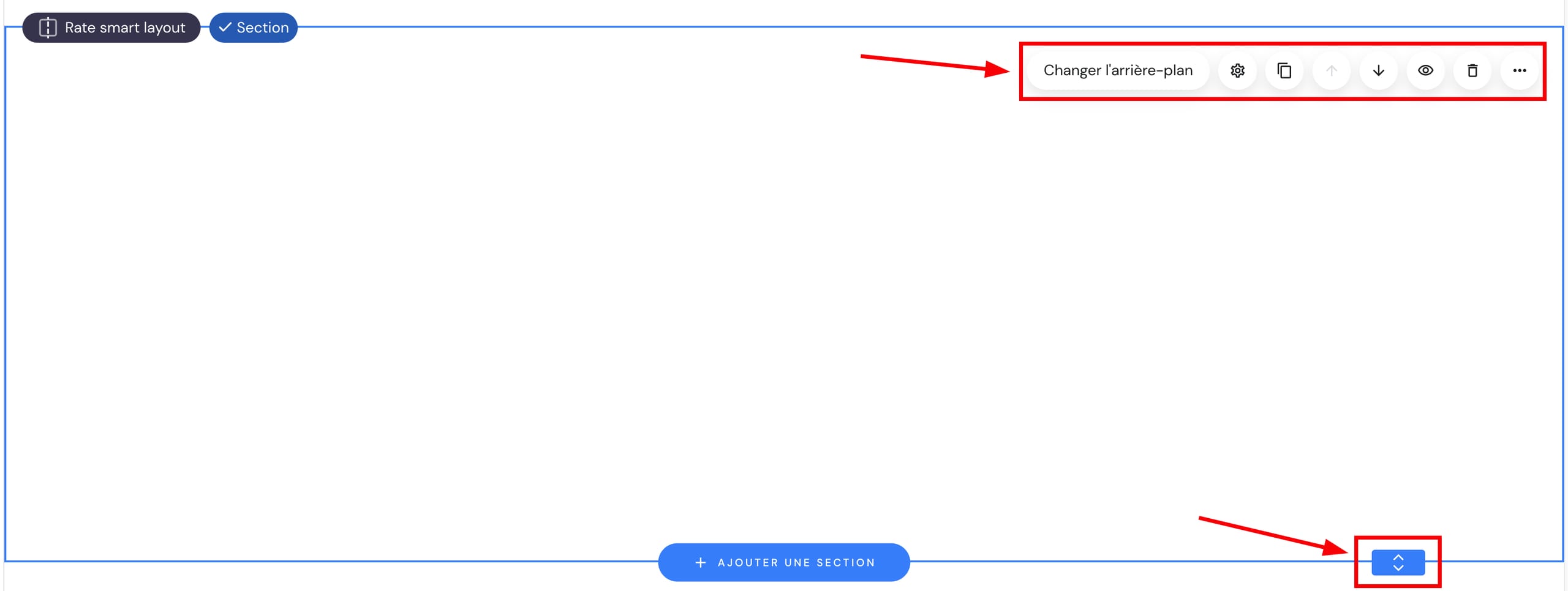 Options de gestion des sections dans Hostinger Website Builder
