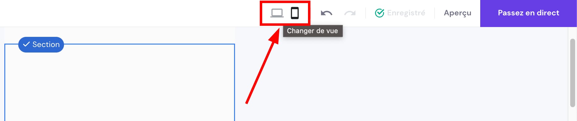 Le bouton pour basculer entre les versions desktop et mobile