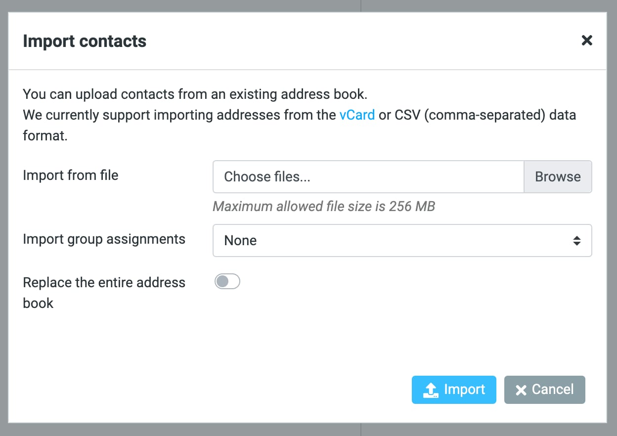 Importer des contacts dans Hostinger Email