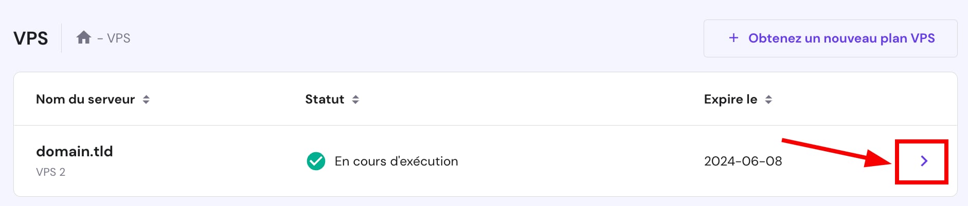 Accéder au tableau de bord des VPS