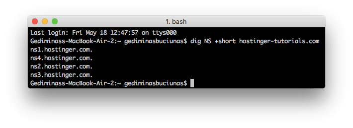 Recherche de serveur de noms à l'aide de la commande dig