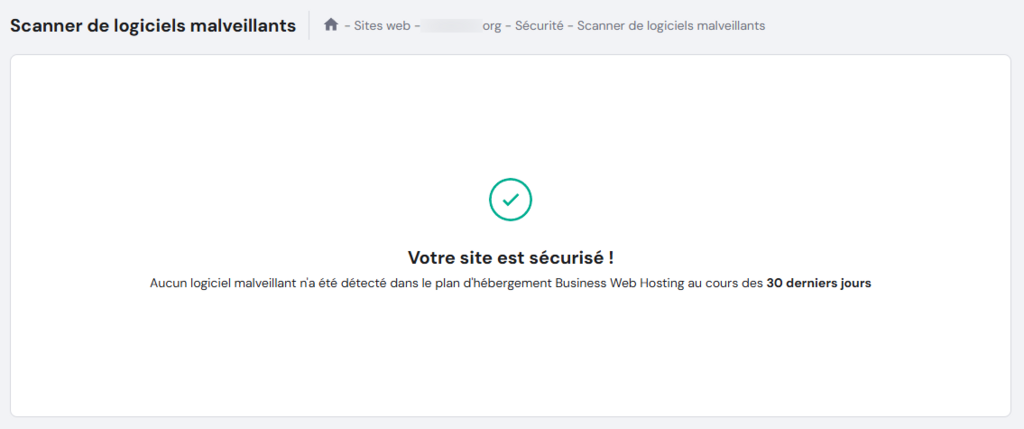 La fonctionnalité Scanner de logiciels malveillants dans hPanel