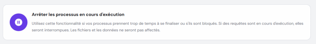 La section « Arrêter les processus en cours d'exécution » dans la page « Utilisation des ressources » de hPanel