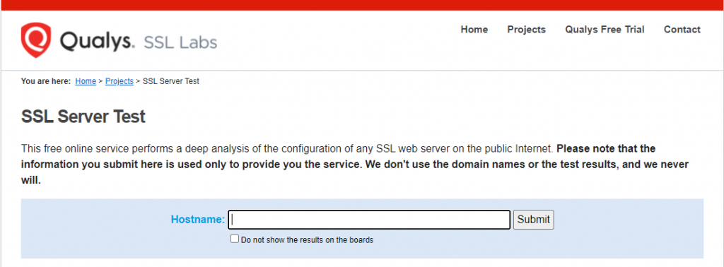 Page du test de serveur SSL de Qualys SSL Labs