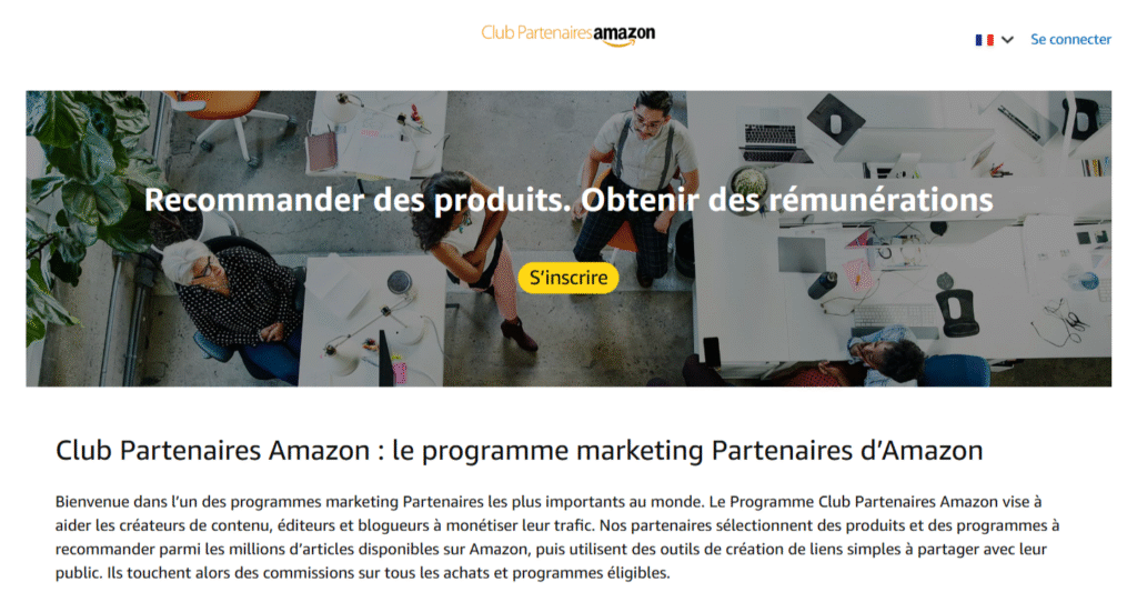 Landing page d'Amazon Associates