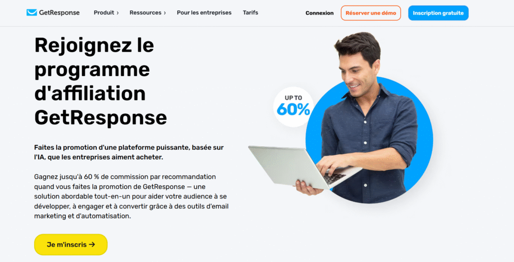 Landing page du programme d'affiliation GetResponse