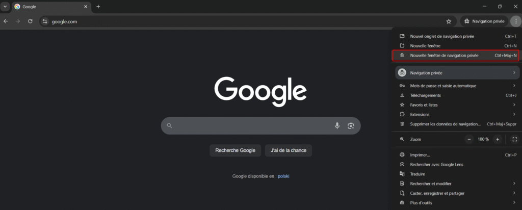Nouvelle option de fenêtre de navigation privée mise en avant dans Chrome