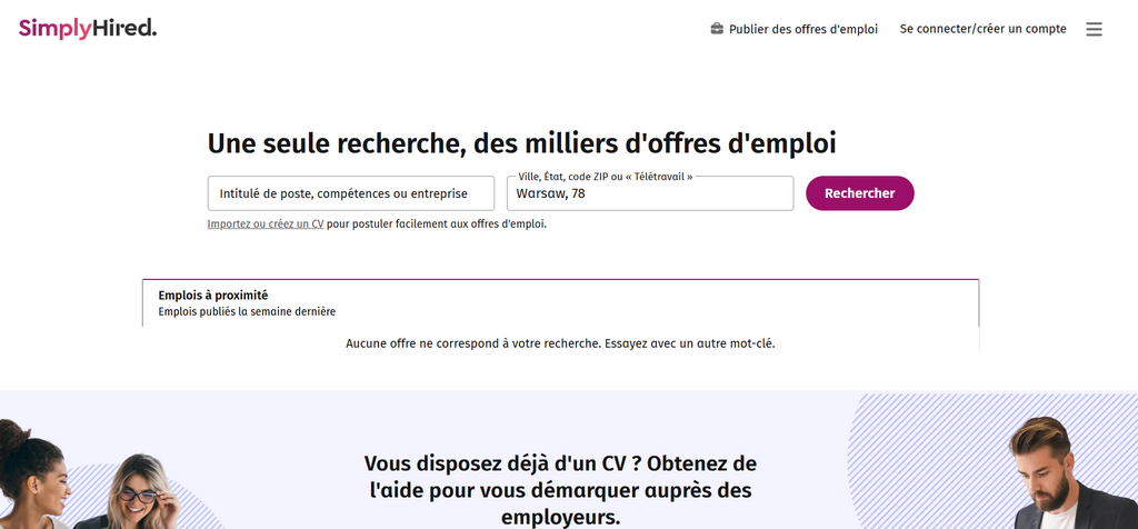 Landing page de SimplyHired