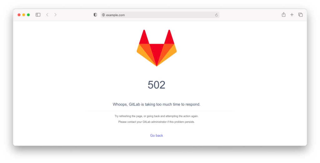 Page d'erreur Gitlab 502