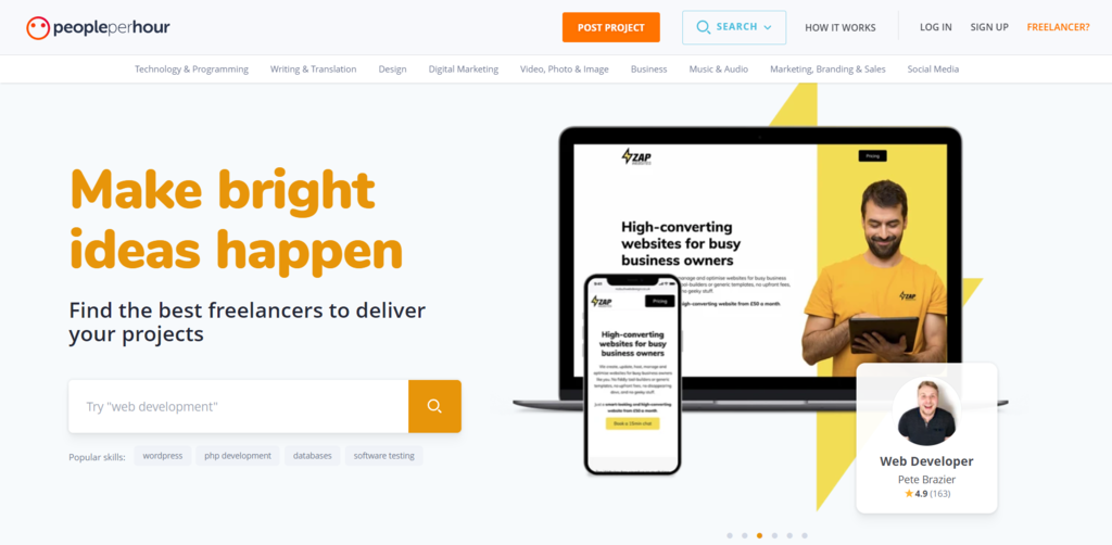 Landing page de PeoplePerHour