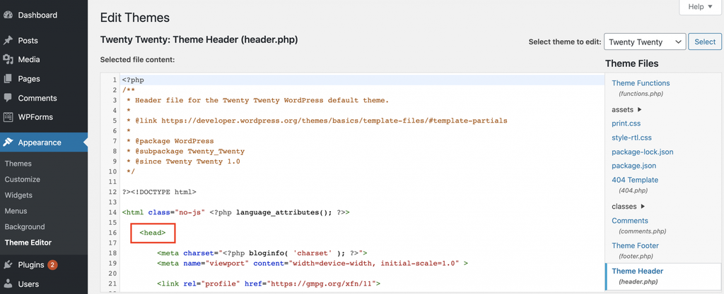 editeur-de-fichiers-des-thèmes Modification du fichier header.php à l'aide de l'Éditeur de fichiers des thèmes