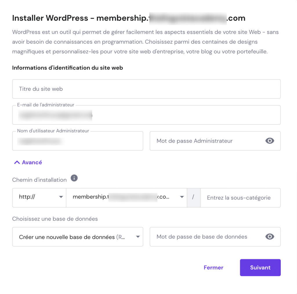Installer un nouveau site WordPress sous le nouveau sous-domaine