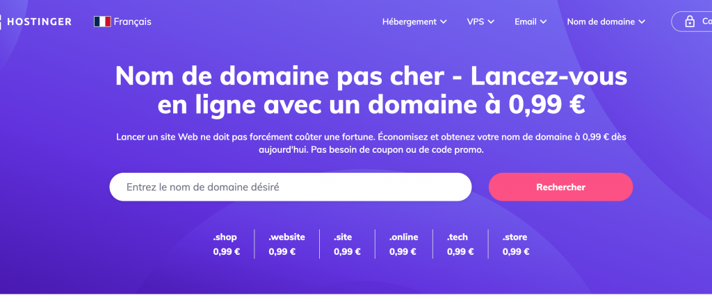 Page d'hébergement WordPress de Hostinger
