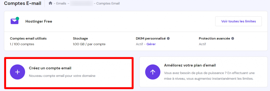 Ajouter un compte e-mail sur hPanel