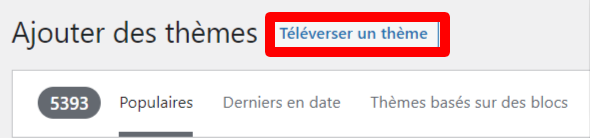 Bouton téléverser un thème sur WordPress