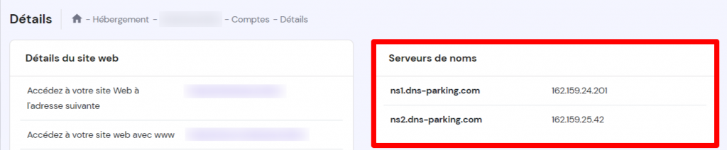 Serveurs de noms sur hPanel