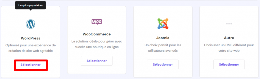 WordPress sur l'installateur automatique de hPanel