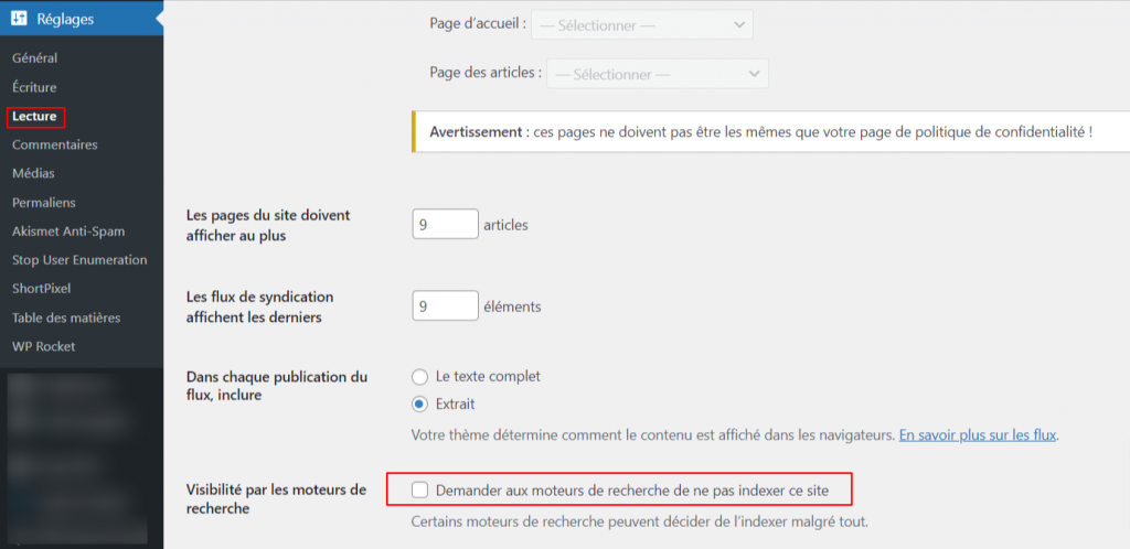demander aux moteurs de recherche de ne pas indexer un site WordPress