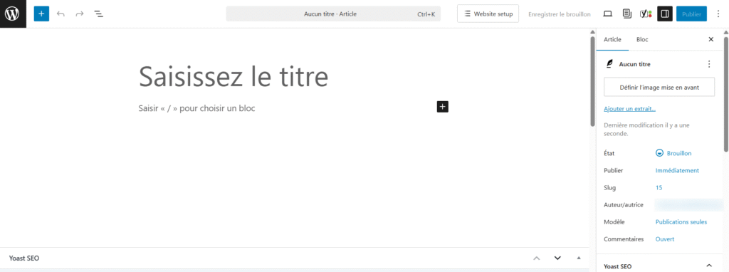 Interface de l'éditeur d'articles WordPress